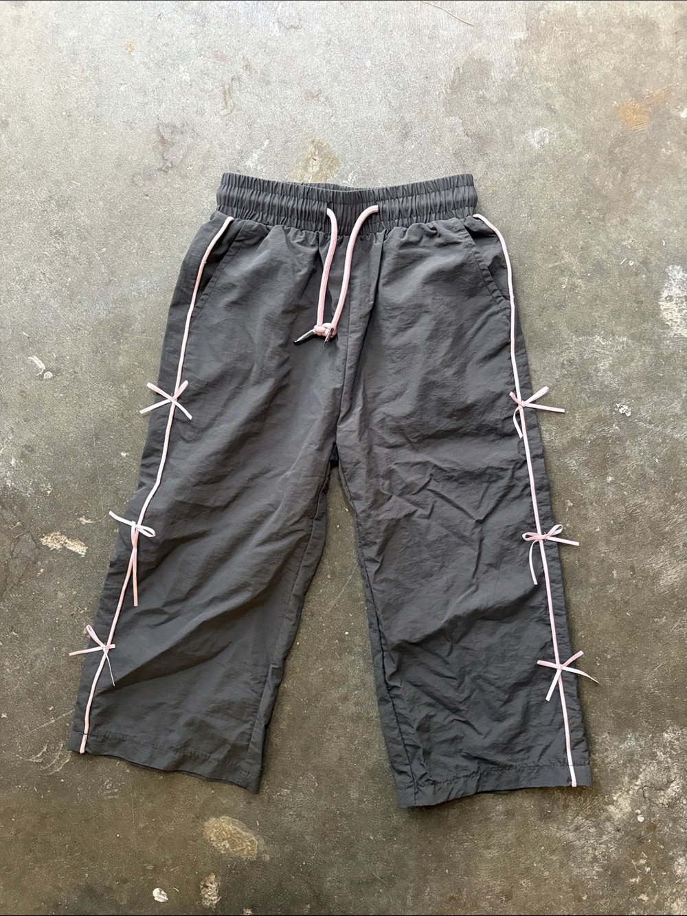 Charcoal Wide-Leg Track Pants with Pink Trim